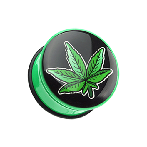 Marijuana Cannabis Pot Leaf Weed Single Flared Ear Gauge Plug