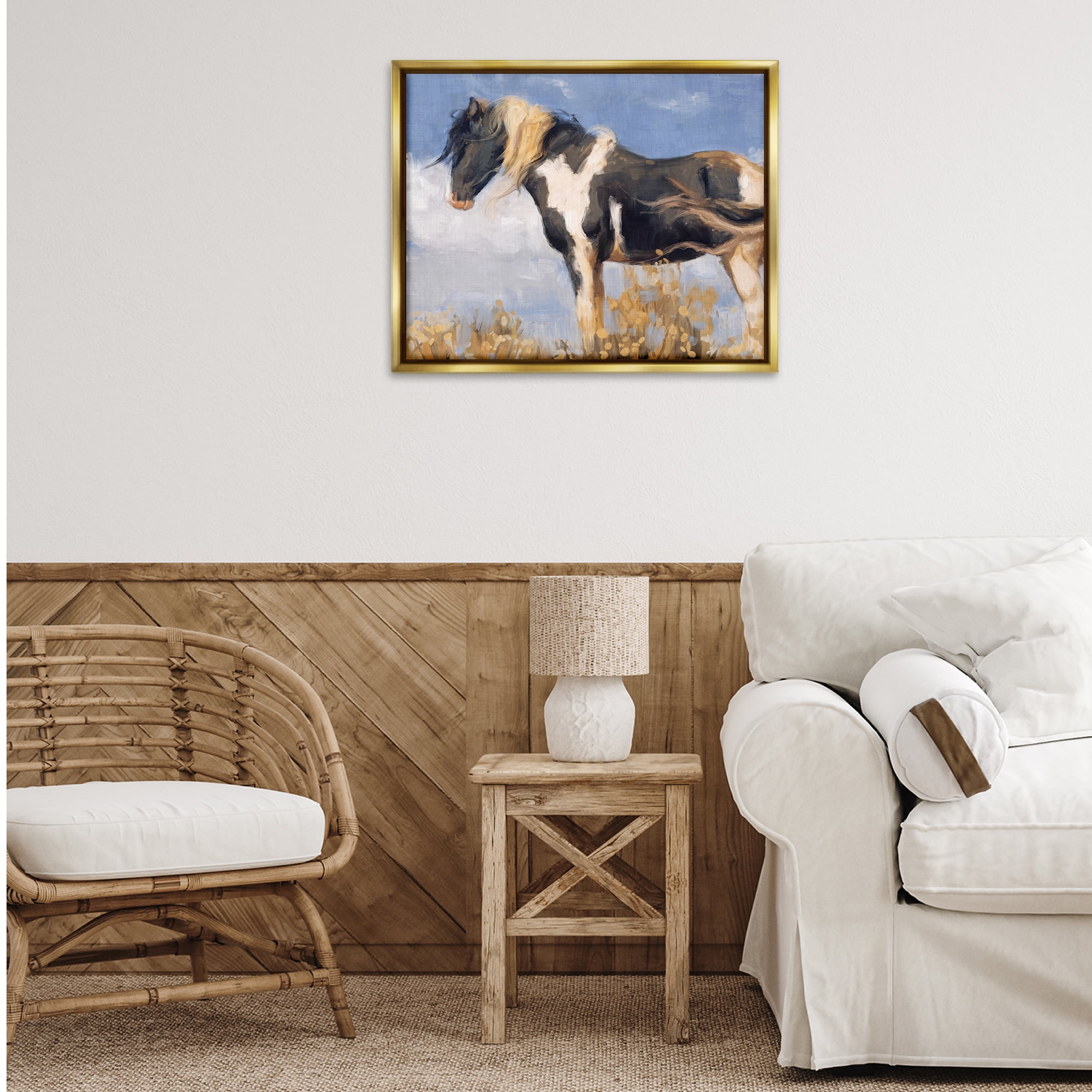 Stupell Industries Traditional Windswept Stallion Animals & Insects Painting Gold Floater Framed Canvas Art Print Wall Art, 31 x 25
