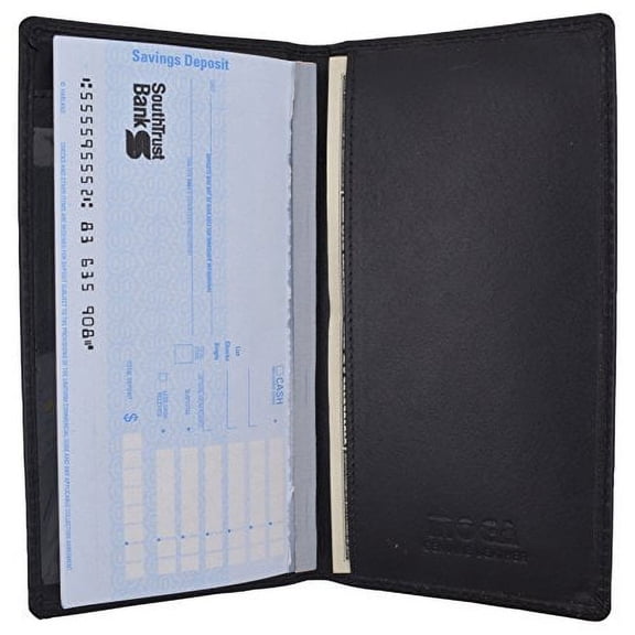 Moga Hand Made Genuine Leather Checkbook & Register Cover Holder Case Slim Wallet (1, Black)