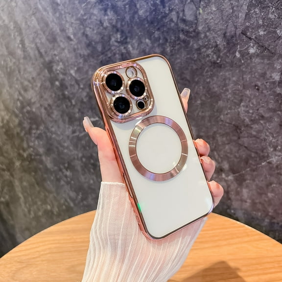 Dteck Soft Clear Case for iPhone 16 Pro, Camera Lens Full Protection, Compatible with MagSafe Wireless Charging, Shockproof Electroplated TPU Phone Cover,Rosegold