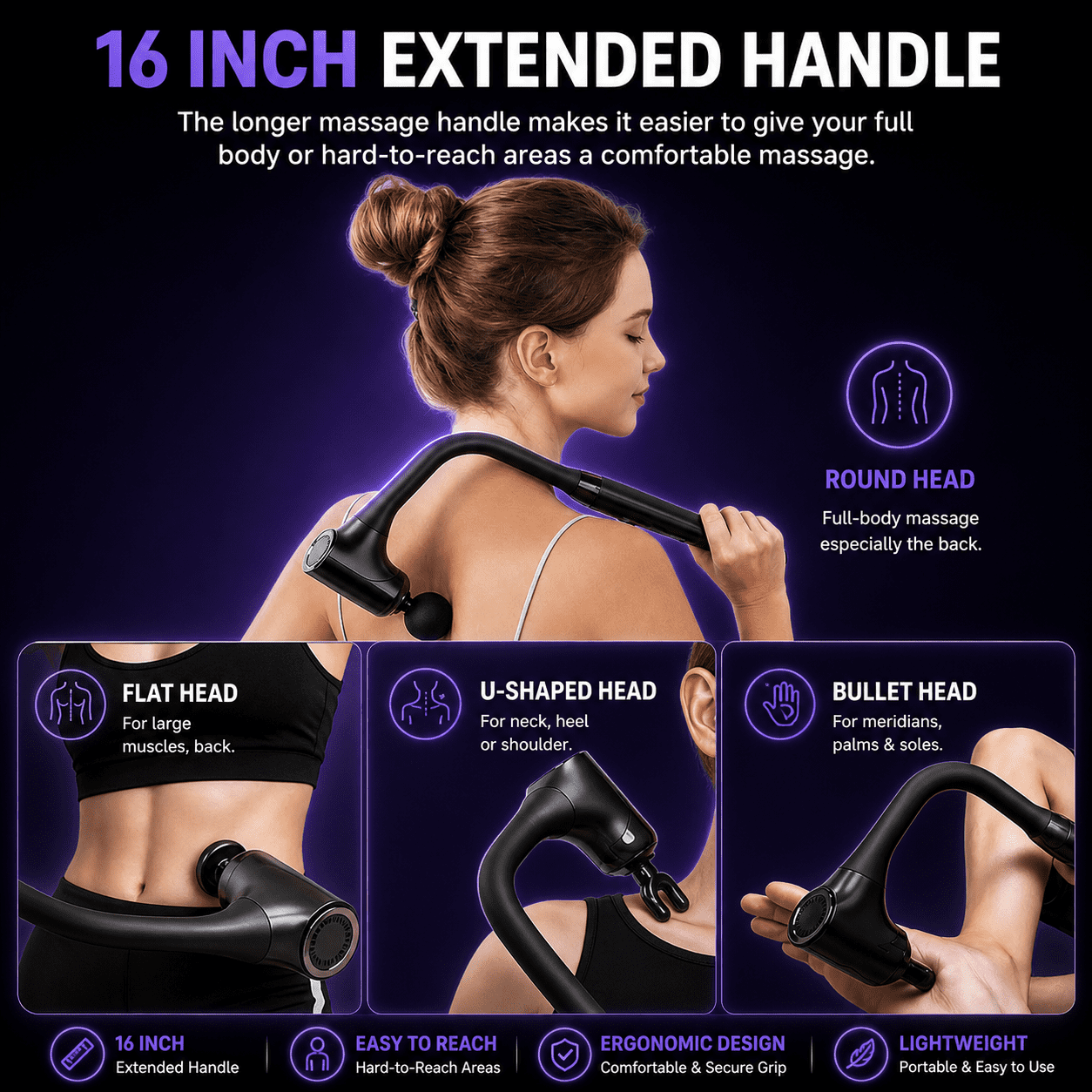 iKyoor Massage Gun Brushless Exended Handle Deep Tissue Electric Massage Hammer