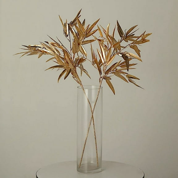 BalsaCircle 2 Gold 33" Artificial Bamboo Leaves Branches Metallic Faux Greenery Stems Party Decorations
