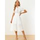 thumbnail image 3 of Vestido midi fluido de cintura alta con cuello en V y encaje de verano para mujer blanco XS, 3 of 6