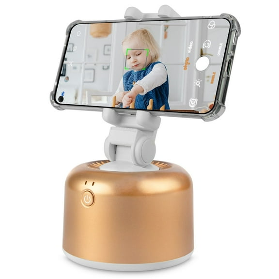 For iPhone Android Smartphone 360 Degree Rotation Smart Selfie Holder, Auto Face Object Tracking Live Stream Holder Video Vlog Shooting (Gold)