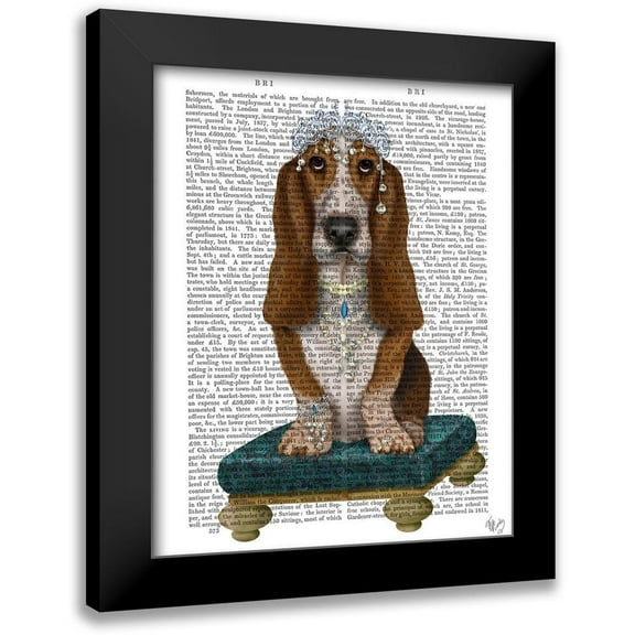 Fab Funky 12x14 Black Modern Framed Museum Art Print Titled - Basset Hound and Tiara