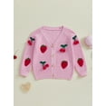 thumbnail image 3 of Rovasas Girl Button Up Sweaters Long Sleeve V Neck Cherry Embroidery Knitwear, 3 of 9