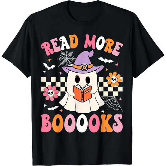 Groovy Booooks Ghost Read More Books Funny Teacher Halloween T-Shirt BLACK Unisex S-5XL Hot Trending Shirt, Vintage Birthday Gift