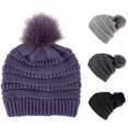 thumbnail image 3 of ZOELNIC Womens Winter Knitted Beanie Hat with Faux Fur Pom Warm Knit Skull Cap Beanie for Women, Gray, 3 of 5