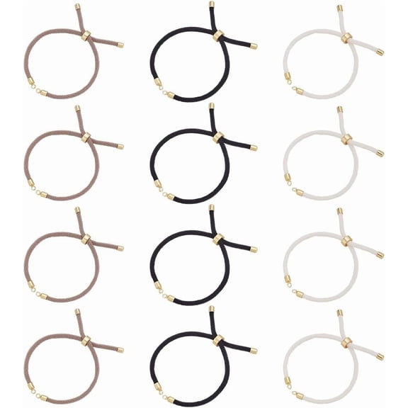 12Pcs Adjustable Slider Bracelets 3 Color Nylon Cord Bracelets with Brass Findings Rope Cord Chain Link Charms for Jewelry Making DIY Crafts Supplies Wrist Anklets Decorations Black