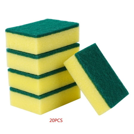 1\-10 Pcs Emery Scouring Sponge Brush Sponge Cleaning Wipe Kitchen Dish Brush Pot Rag Dish Towel yellow + green 20pcs