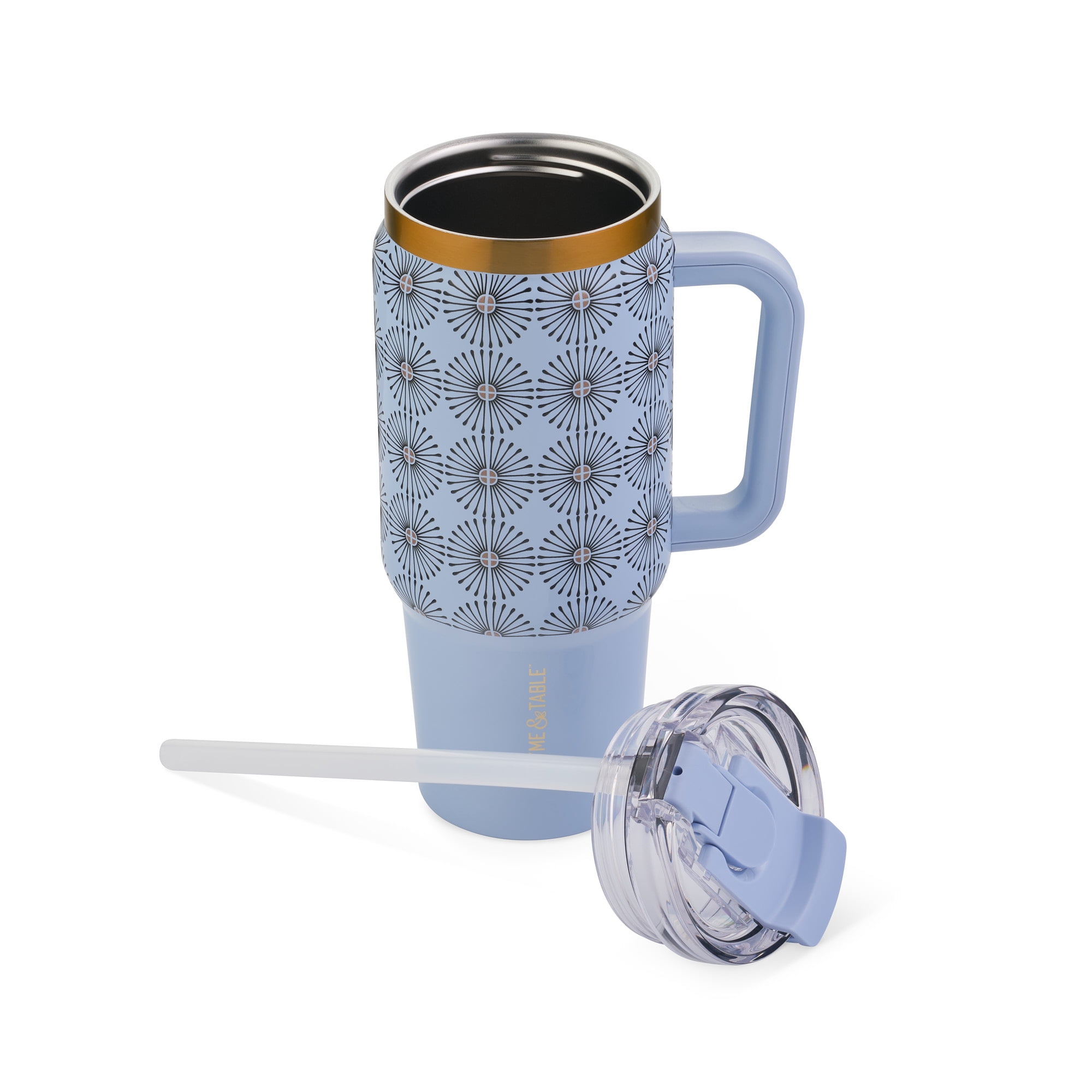 Thyme & Table 32oz Stainless Steel Luna Tumbler with Handle and Dual Straw Lid, Blue Star