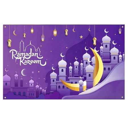 180x110cm Ramadan Background Cloth Wall Hanging Sparkling Eid Background Background Screen Photographic Prop Mubarak Decorative Background D