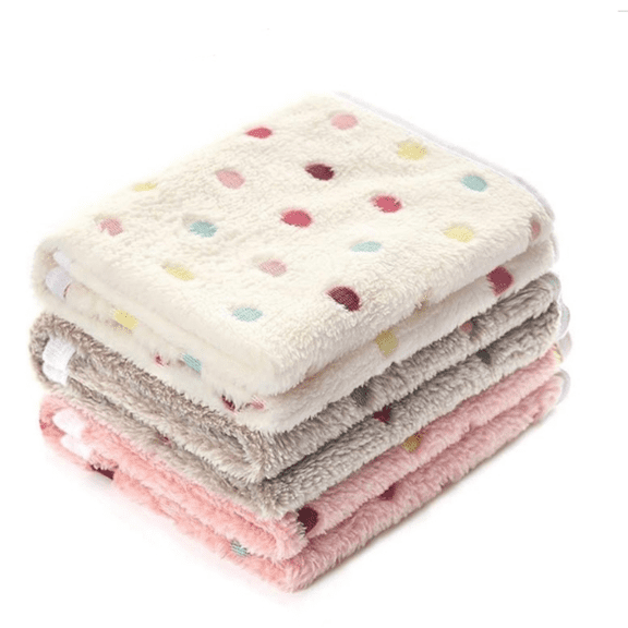 1 Pack 3 Blankets Super Soft Cute Dot Pattern Pet Blanket Flannel Throw for Dog Puppy Cat Beige/Brown/Pink Small