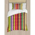 thumbnail image 3 of Striped Duvet Cover Set Queen Size, Vertical Lines Bound Striped Mix Shapes with Ethnic Influences Vintage Vivid Graphic, Decorative 3 Piece Bedding Set with 2 Pillow Shams, Multi, by Ambesonne, 3 of 3