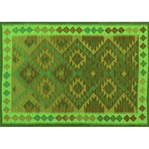 Ahgly Company Indoor Rectangle Oriental Green Traditional Area Rugs, 2' x 3'