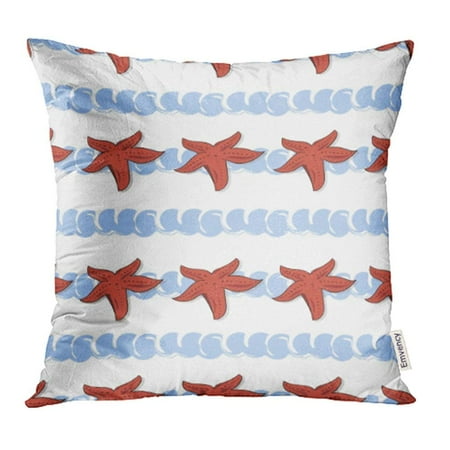 The White Starfish ARHOME Red Abstract Pattern Sea Life Starfishes on The Light Blue Waves White Beach Hand Pillowcase Cushion Cover 16x16 inch ()