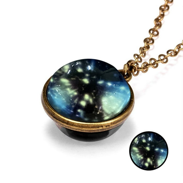 Double Planet Dome Galaxy Glass Pendant Necklace - Glow In Dark Design for Unique Style