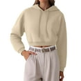thumbnail image 2 of Cropped Hoodies for Women 2025 Long Sleeve Drawstring Plain Cropped Hoodie Hooded Sweatshirt Women Pullover, 2 of 5