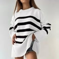 thumbnail image 2 of Duoif Womens Sweaters Women's Striped Round Neck Sweater - Loose Knit Winter Pullover Sweaters for Women White S, 2 of 9