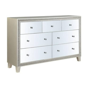 HomeRoots 63" Mirrored And Champagne Solid Wood Mirrored Multi Drawer Triple Dresser