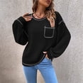 thumbnail image 5 of Camiseta informal de algodón con cuello redondo para mujer, Camiseta de punto con bolsillo Simple, Camiseta holgada de manga larga de murciélago, 2022, 5 of 5