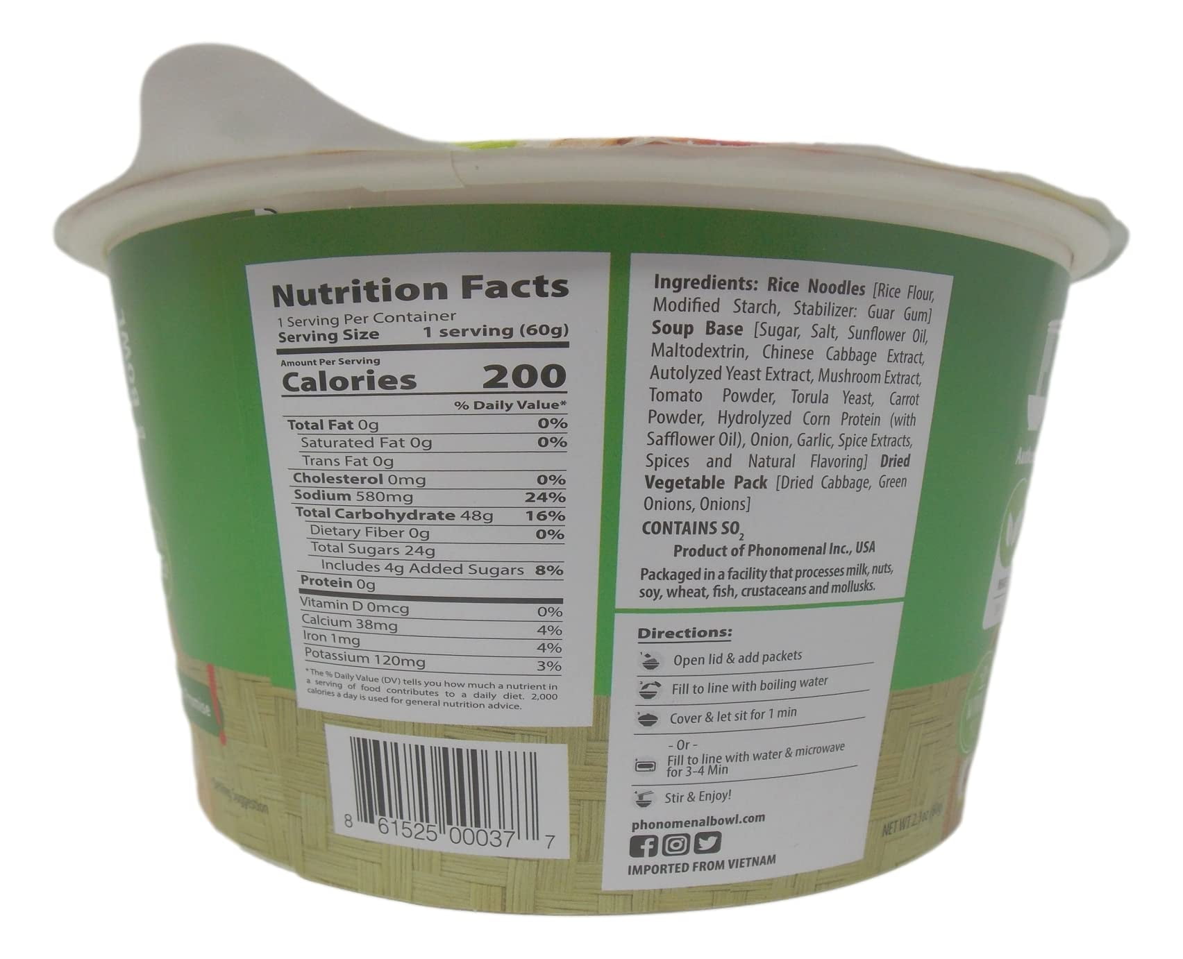 Pho'nomenal Bowl Instant Pho Noodles Gluten Free Low Sodium Vietnamese Soup 3 Flavors (2) Each: Veggie, Chicken, Beef (2.1 Ounces) + MerlinsMart Zine