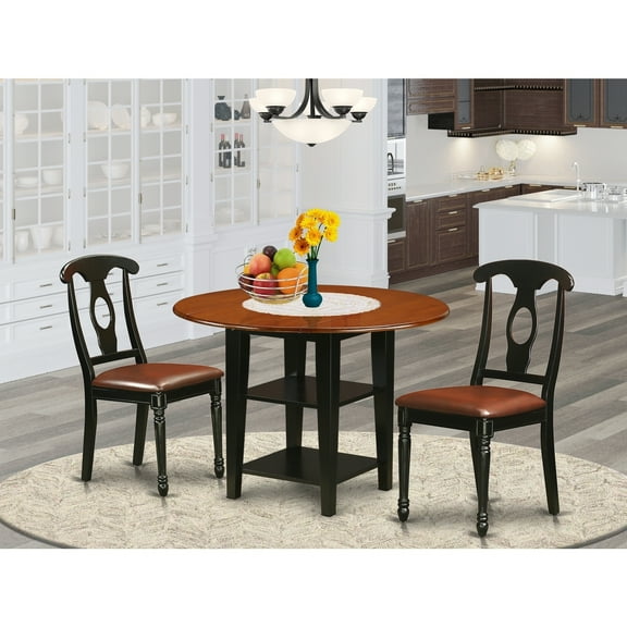 3 Piece Dinette Set - Round Table & 2 Chairs - Modern Dining Room Furniture