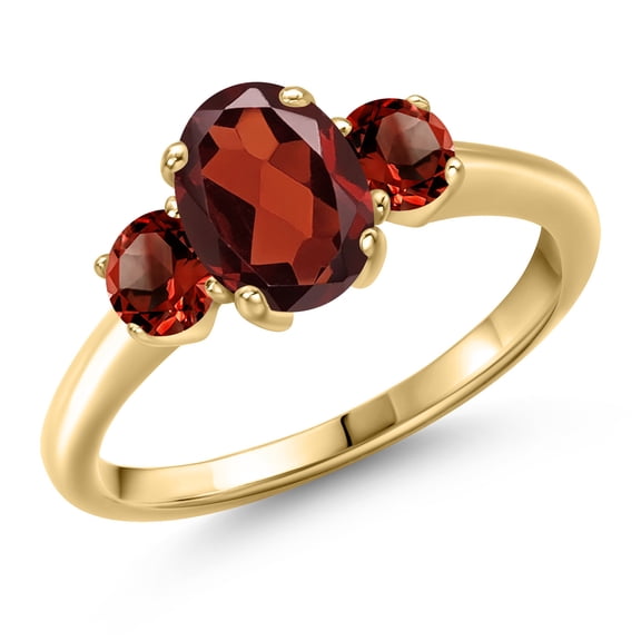 Gem Stone King 10K Yellow Gold Red Garnet Engagement Ring for Women | 2.24 Cttw | Oval 8X6MM | Gemstone January Birthstone | Size 9
