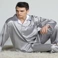 thumbnail image 4 of CNKOO Men‘s Soft Silk Surface Pajamas Set Casual Home Service Two-Piece Set, 4 of 5