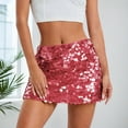 thumbnail image 2 of vigerkar Women's Sequin Mini Skirt Sparkly Glitter Stretchy Bodycon Club Party Night Out Skirts (Red, L), 2 of 4