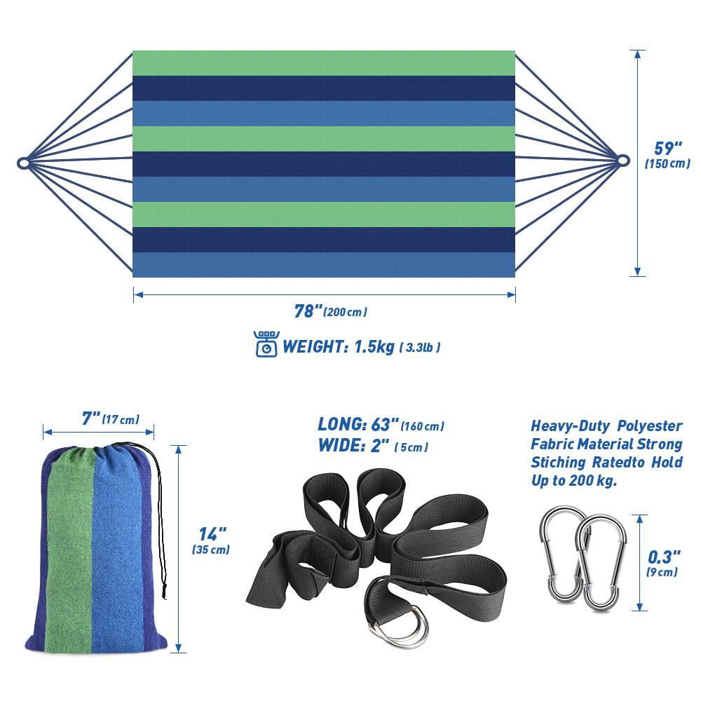 QUANFENG QF Hammock 2-Person Canvas Cotton Portable Camping Hammock, Support 440lbs, Blue