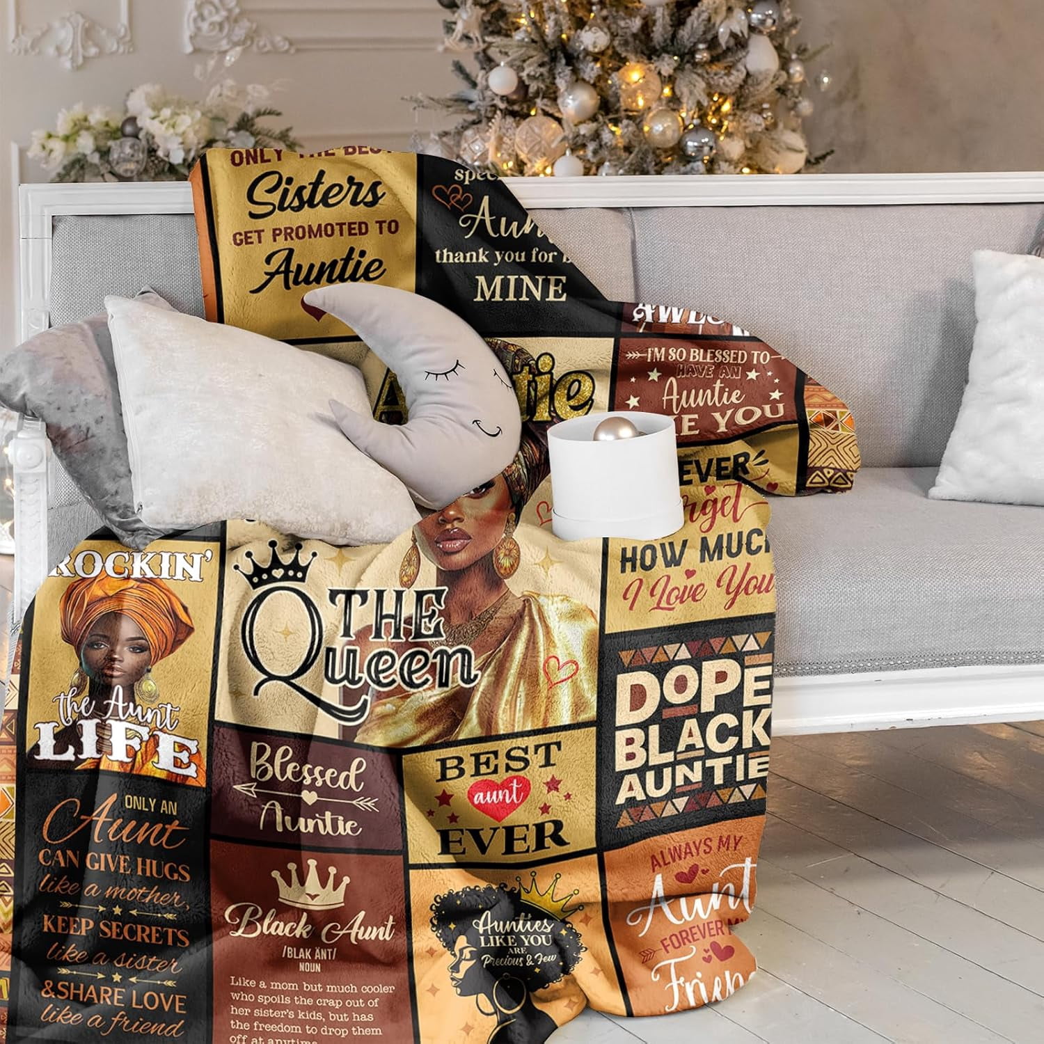 African American Aunt Gifts Blanket 60"X50", Black Aunt Birthday Gifts, Auntie Gift Ideas, Afro Encouragement Inspirational Gift for Auntie Women Mother 's Day