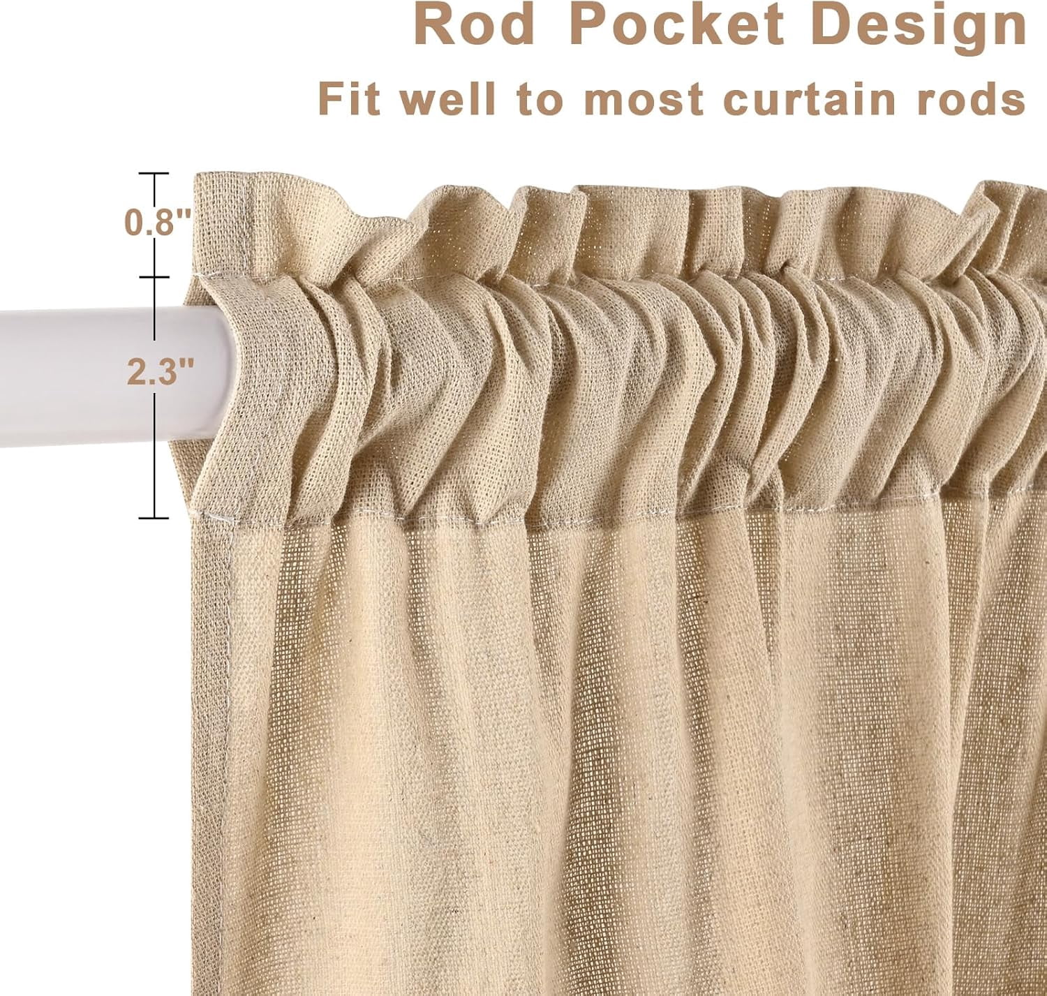 Alishomtll Linen White Ruffle Valance Curtains Rod Pocket Window Drapes Light Filtering 52"W×18"L