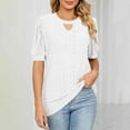 thumbnail image 6 of Scyoekwg Womens Puff Short Sleeve Tops Trendy Keyhole Neck Eyelet Shirts Hollow Out Solid Color Dressy Casual Loose Blouses (White,S), 6 of 8