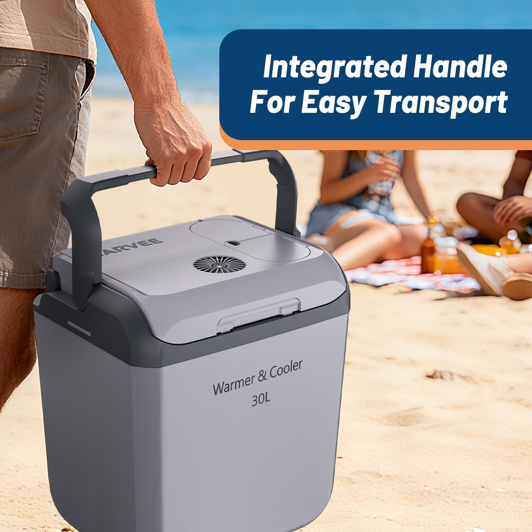Electric 12V Car Fridge, 32QT(30L) Portable Car Refrigerator, 12V DC & 110V AC, 0-55°C, Mini Fridge for RV, Camping, Travel, Truck, Light Gray