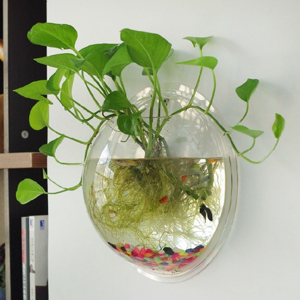 Balacoo Hanging Fish Tank Glass Fish Bowl Clear Plant Terrarium with Stand for Home Office Garden Wedding Table Decor Random Color Empty Fish Tank