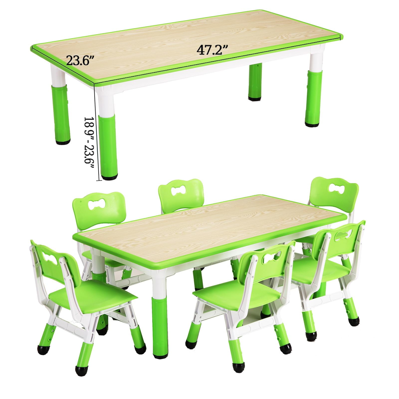 Kids Table and Chairs Set, Height Adjustable Desk With 6 Seats for Ages 2-10,Arts & Crafts Table,Graffiti Desktop, Non-Slip Legs, Max 300lbs, Children Multi-Activity Table