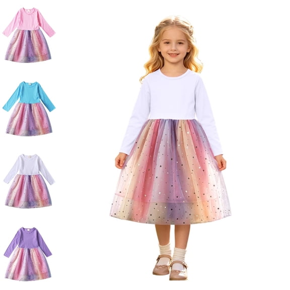Bmisegm Back to School Clothes for Teen Girls High Waist Gradient Mesh Long Skirt for Party Princess Wear Girls Skirts 5-6 Years