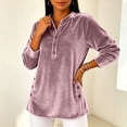 thumbnail image 4 of Hurxie Women's Fleece Shirt Solid Color Crew Neck Sweater, Loose Button Pullover Long-Sleeved Sweater Shirt Purple,S, 4 of 5
