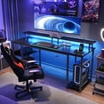 thumbnail image 6 of SONGMY 63 inch Computer Desk with Power Outlets & LED Lights, Gaming Desk with Monitor Stand & Storage Shelves, Home Office Desk, Black, 6 of 8