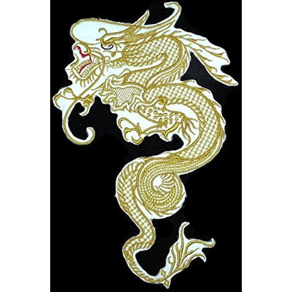 Custom Golden Dragon Embroidered Iron on/Sew Patch [6.5" 4"]