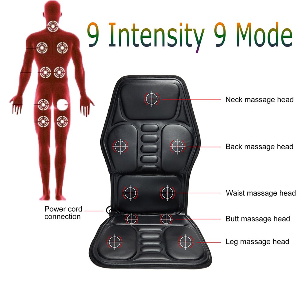 Car Seat Back Massager Cushion with Heat, 9 Vibrating Motors, Massage
