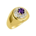 thumbnail image 3 of RYLOS Men's Rings Yellow Gold Plated Silver Designer Gypsy 7MM Round Gemstone & Diamond Ring Amethyst February  Size 13, 3 of 6