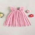 thumbnail image 4 of FNNMNNR Toddler Baby Girls Princess Dress Flower Decor Fly Sleeve Lace Mesh Layered Tulle Dress, 4 of 7