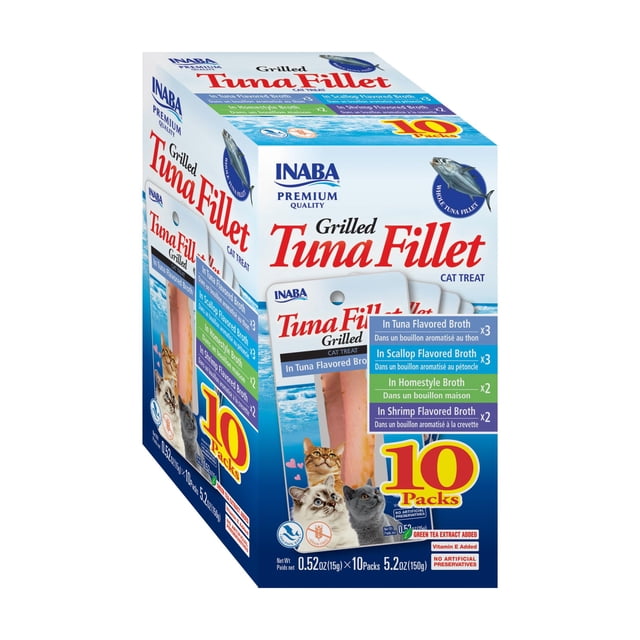 Filete de atún a la parrilla Inaba Premium de Cat Treats, 15 g, paquete de 10