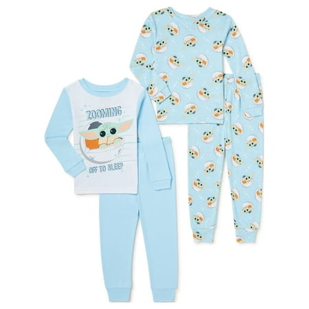 Star Wars The Mandalorian Toddler Boys Cotton Top and Bottoms, 4-Piece Pajama Set, Sizes 2T-5T