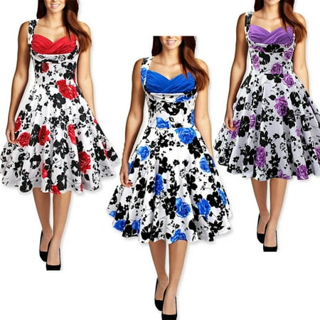 - Sexy Dance Vintage Swing Dresses Women Floral Printed 1950s Rock Swing Pinup Retro Cocktail Party Prom Housewife Dress
