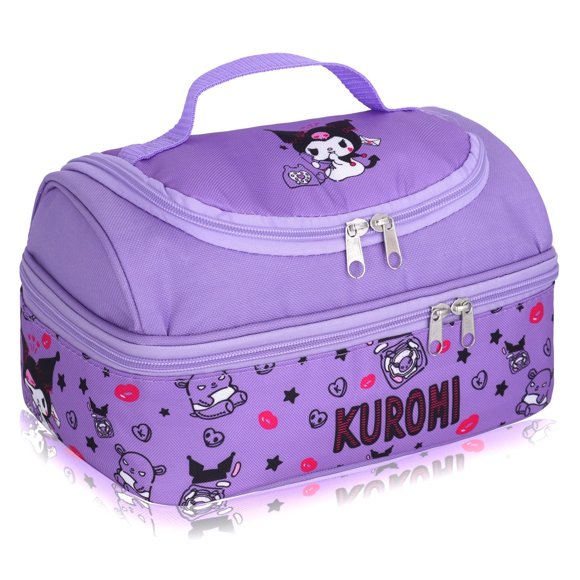Roffatide Sac à Lunch Anime Kuromi pour Homme Femme Boîte à Lunch Étanche Grand Compartiment Contenant à Lunch Fourre-Tout pour Travail Voyage Violet