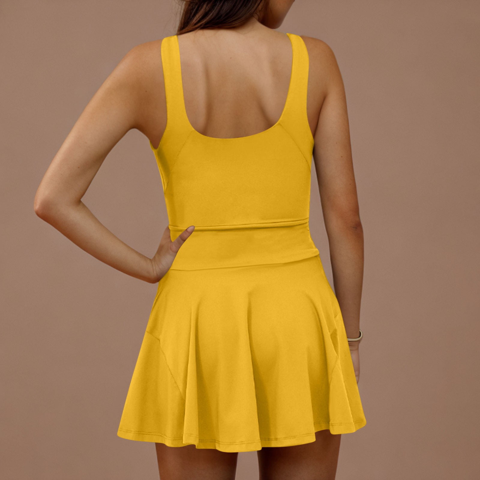 Bzhegqhd Women Solid Tennis Mini Dresses Workout Built In Shorts Golf Athletic Sleeveless Summer Active Romper Dress