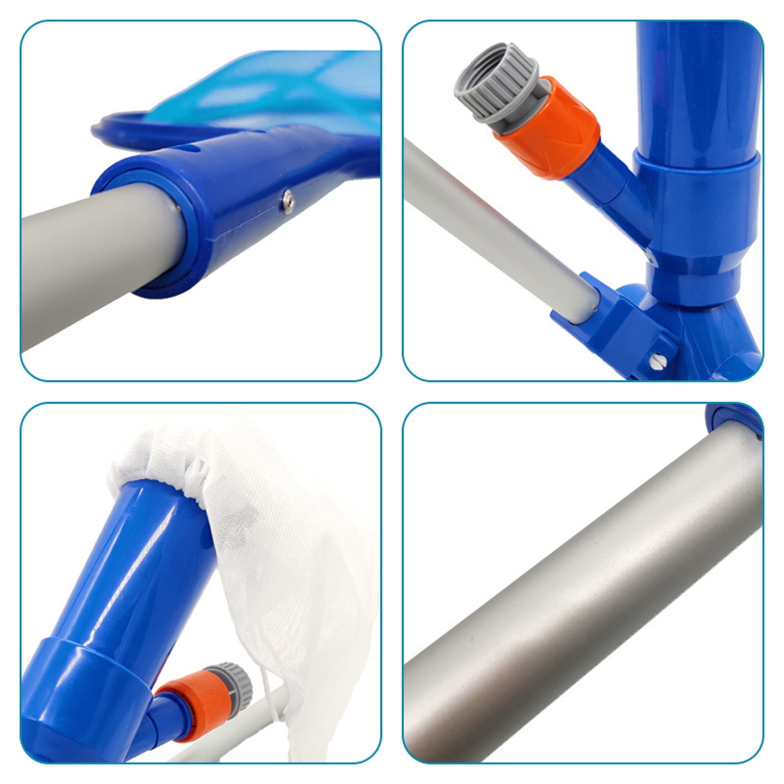 Portable Swimming Pool Vacuum Cleaner Cleaning Kit, Reinforced Suction Head with Side Brush & Filter Bag, Pool Cleaning Tools for Above Ground Inground Pools Spa
